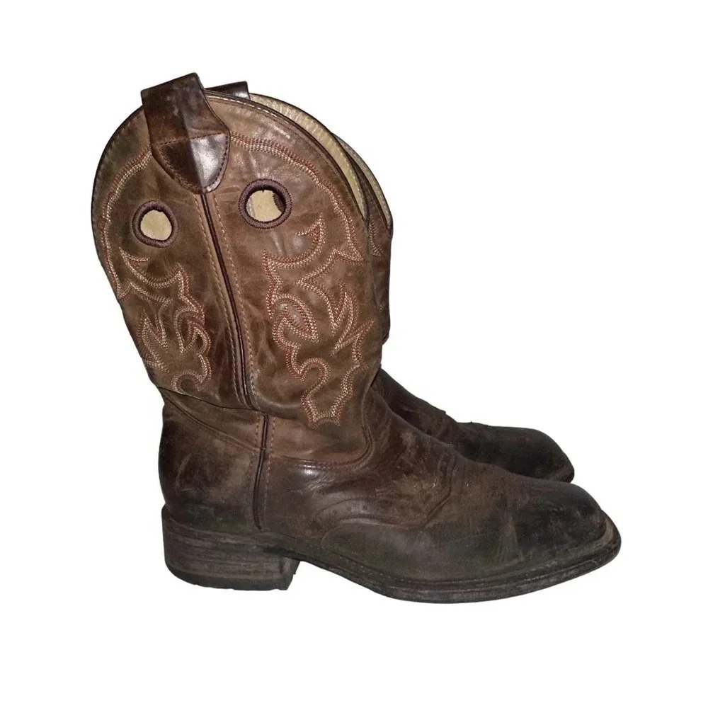 Double H Mens Square Toe Leather Western Cowboy Boots Size‎ 10.5 D Brown Grunge